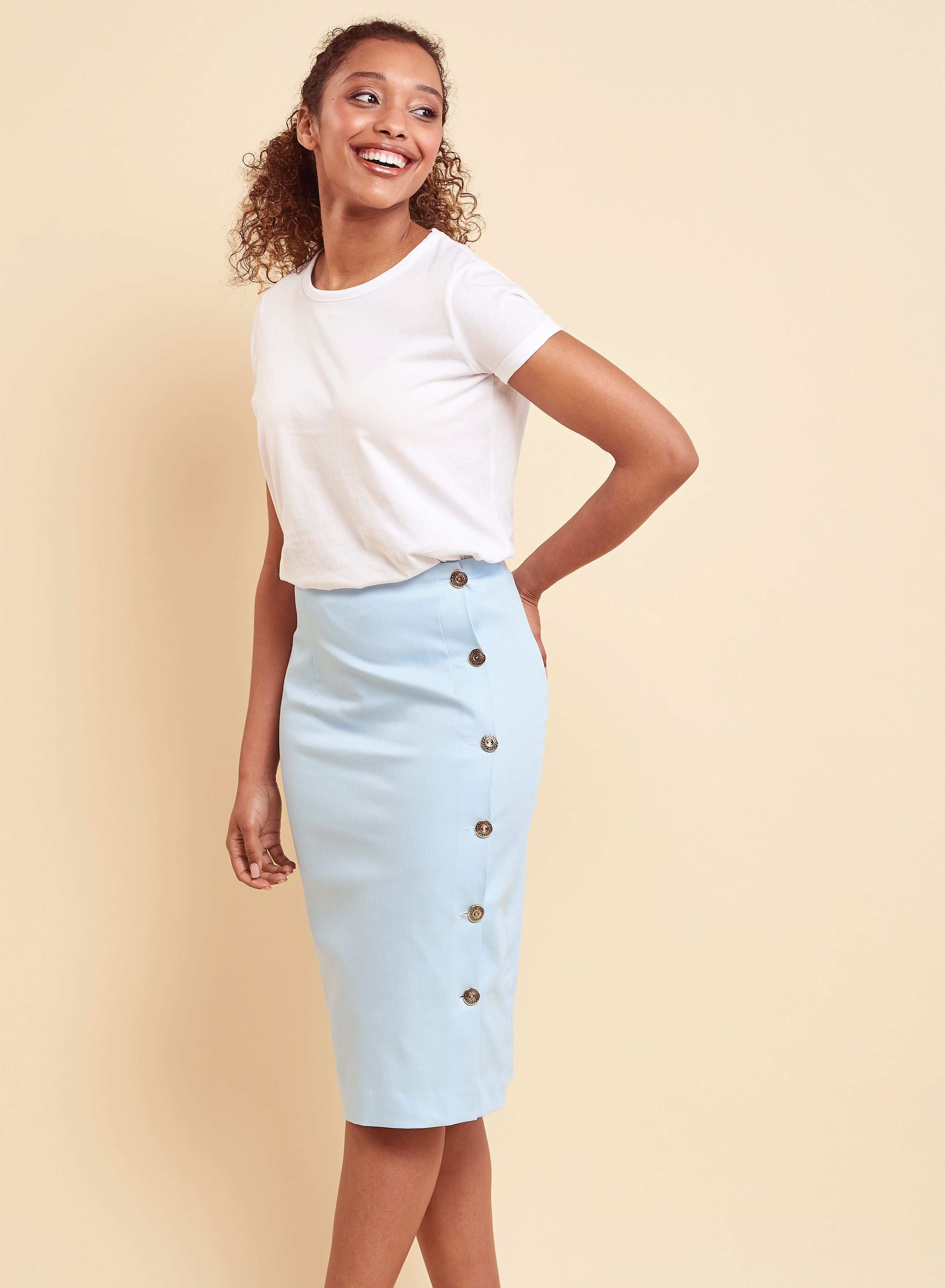 Asymmetric Pencil Midi Button Skirt Sewing Pattern Sew HQ