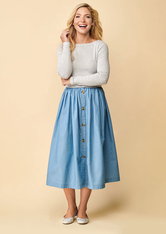 Midi Button Skirt Sewing Tutorial – No Pattern